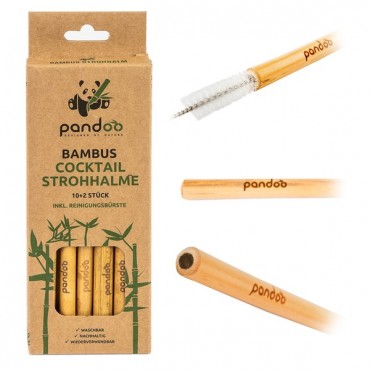Pandoo - Pajita de bambú reutilizable de Cocktail - 12 Unidades