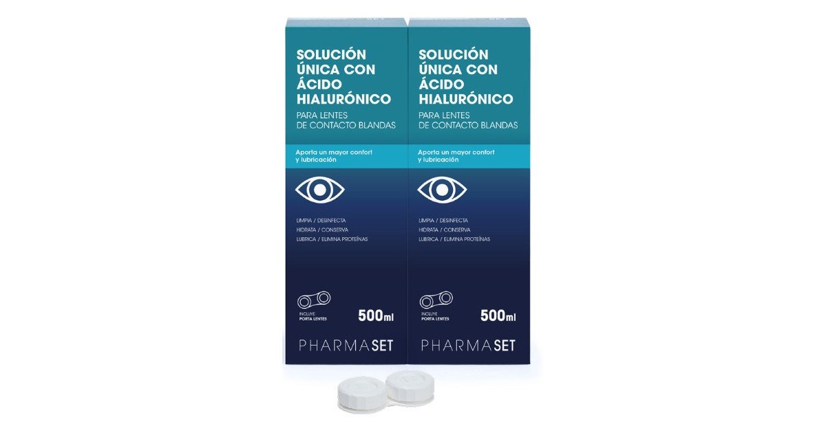 PharmaSet - Solución Única con Ácido Hialurónico - Para Lentes de contacto Blandas - Pack Duplo 2x500ml