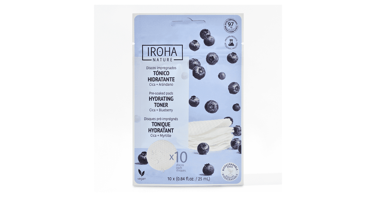 Iroha Nature - Discos Tónico Hidratante y Calmante con Arándanos - Piel Sensible - x10 uds